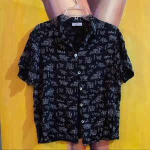 Café scene button down shirt